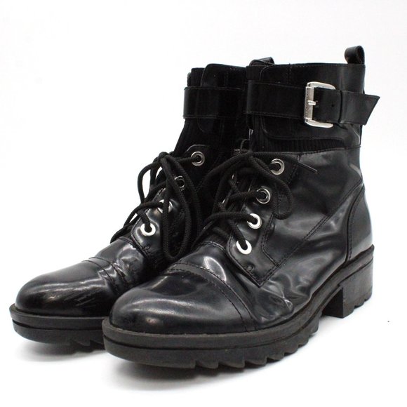 Marc Fisher Womens White 1" Platform Bristyn Block Heel Leather Combat Boots 9M - Picture 1 of 8